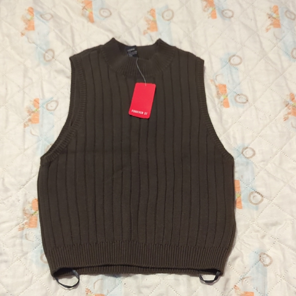 Forever 21 Forest Green Ribbed Knit Crop Top
